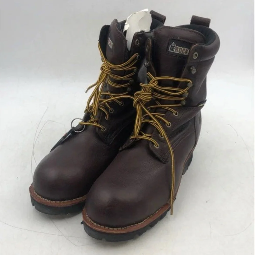 Rocky Brown Leather Work Boots with Durable Rubber Sole Steele Toe